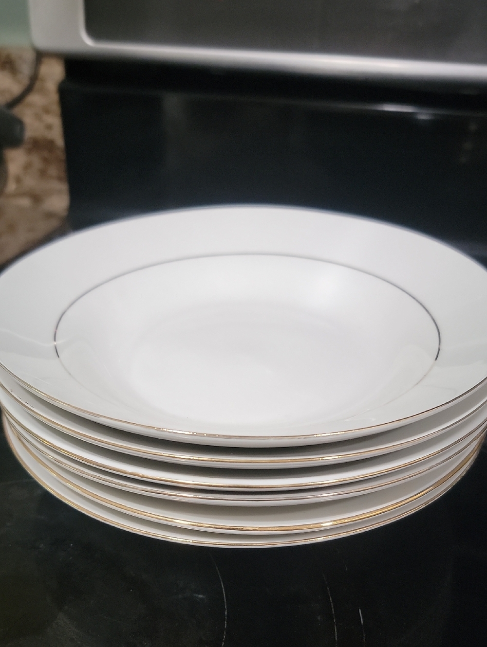 Luxury White Porcelain Dinner Bowls with Gold Rim - Set of 6